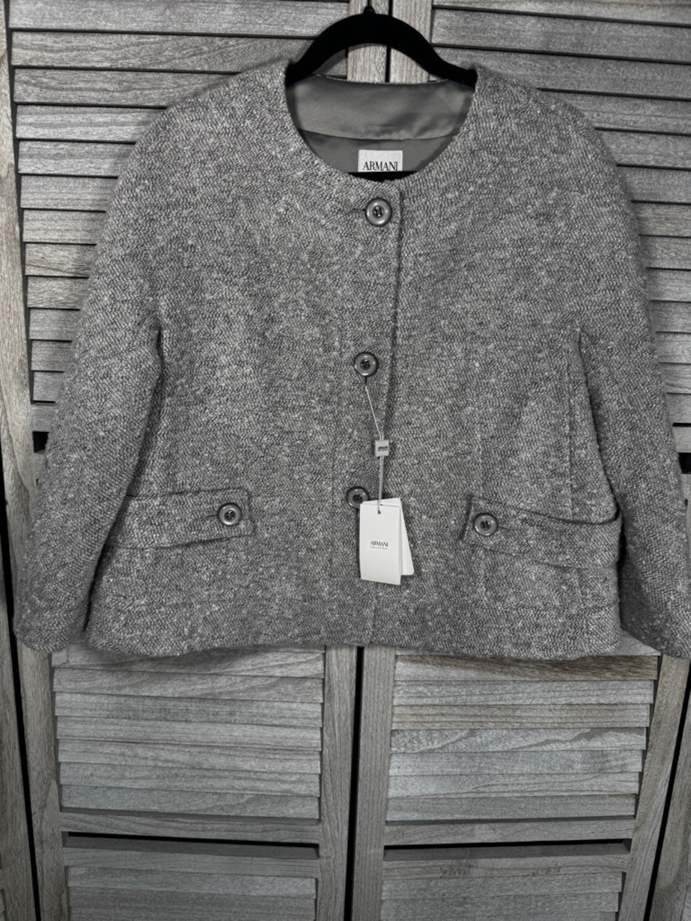 NWT Armani Collezioni Metallic Bouclé Collarless Jacket Size 14